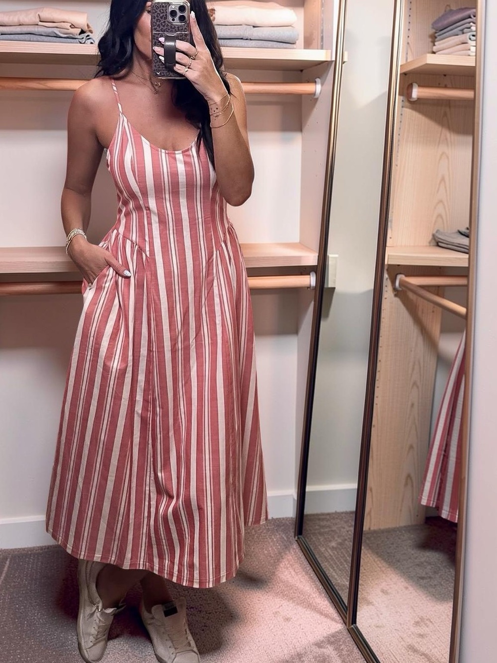 Drop Waist Corset Sundress w/ Pockets Striped Midi Dress | XS